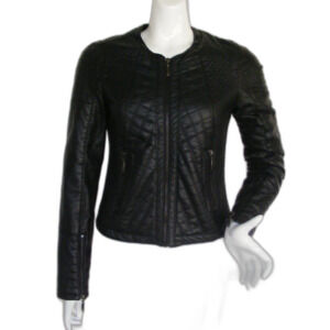 American Culture Vegan Leather Jacket, Jr M, Black, Quilted, Moto style,